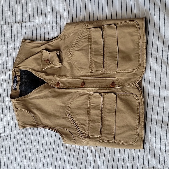 Ralph Lauren khaki vest with wool blanket liner sz Medium - Picture 1 of 5